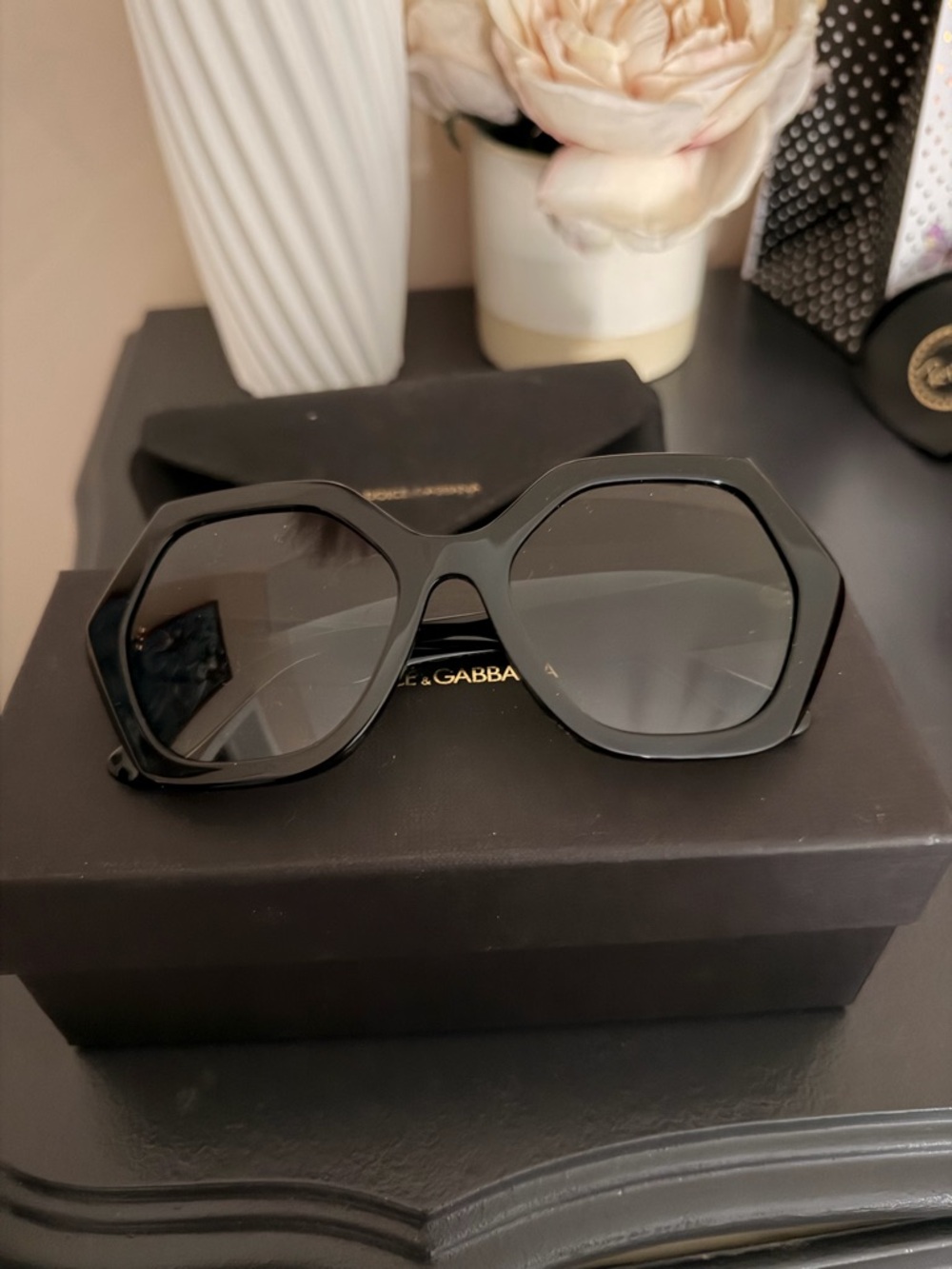 Dolce & Gabbana Black Faceted Geometric Women's Sunglasses